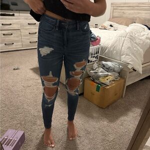 American Eagle Outfitters Ripped Dark Blue Skinny Jeans